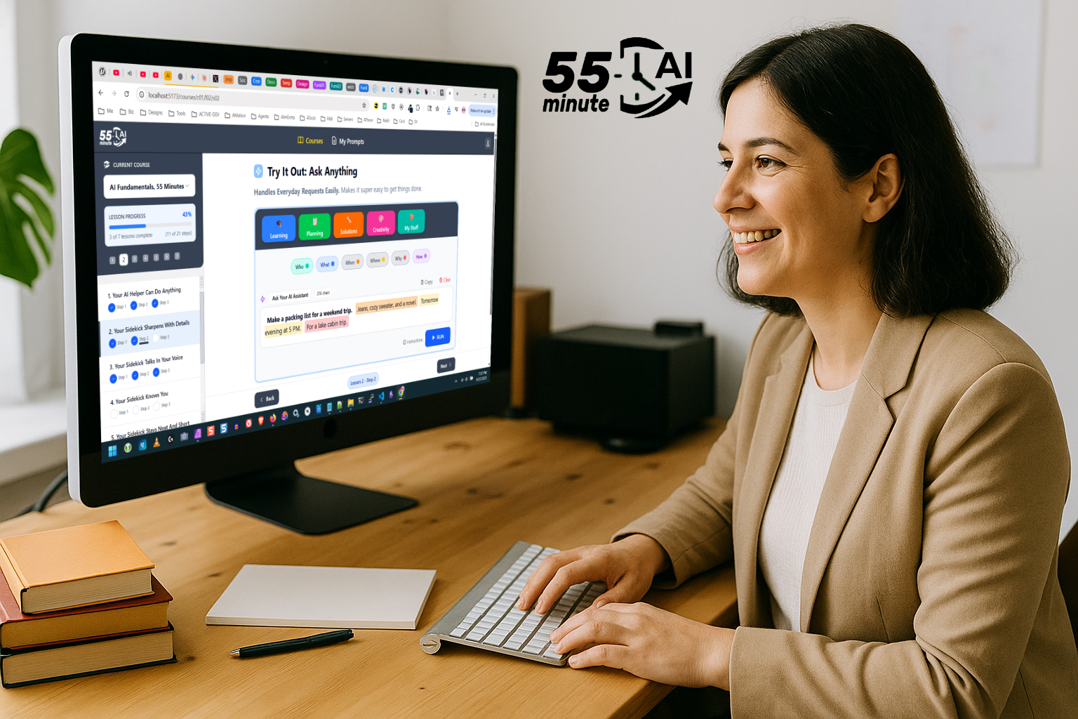 Happy woman learning AI